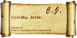 Cziráky Jolán névjegykártya